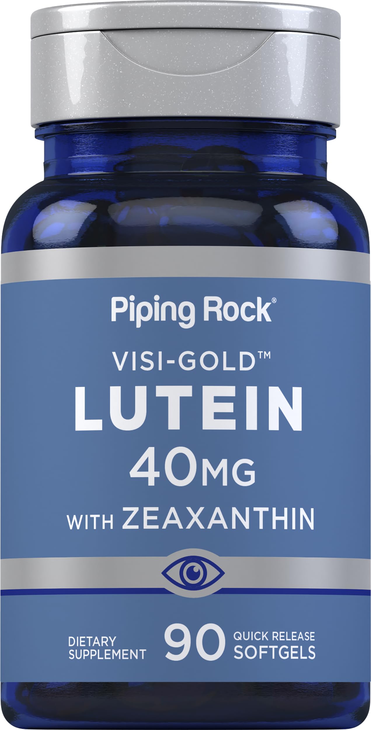 Piping Rock botella frontal mostrando 90 softgels y beneficios de soporte visual