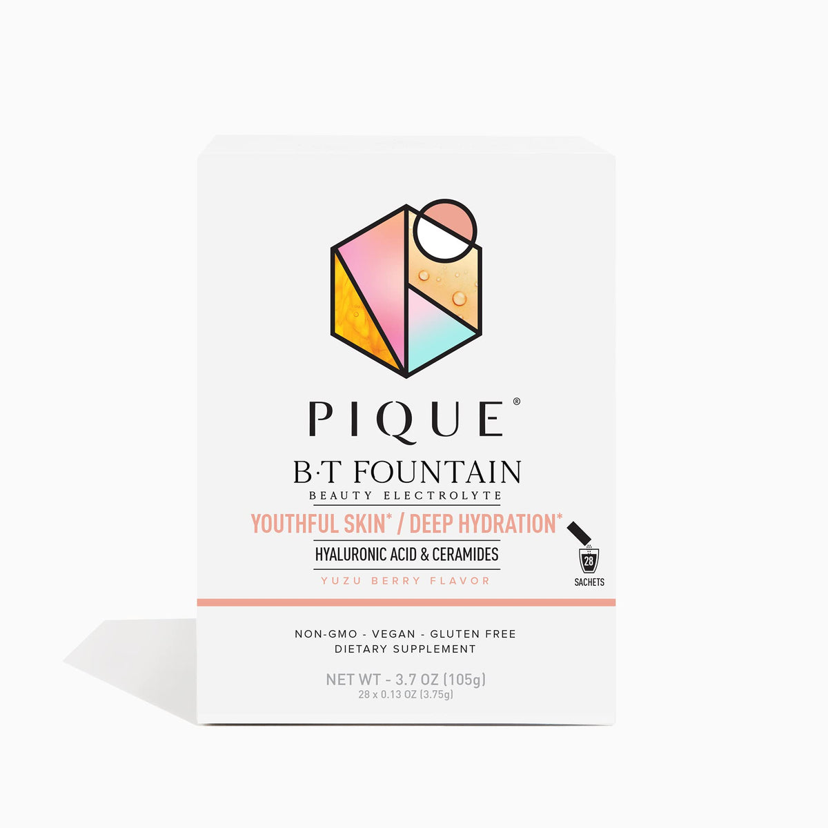 PIQUE empaque frontal mostrando sobres y beneficios de hidratación