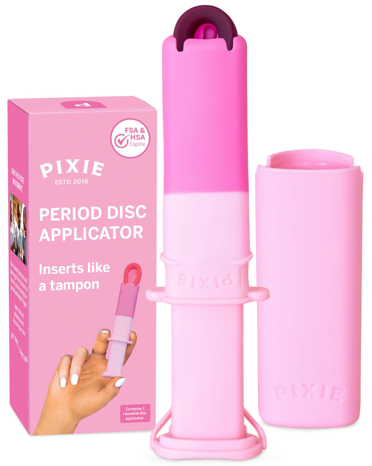 Pixie Cup aplicador frontal mostrando diseño ergonómico y fácil agarre