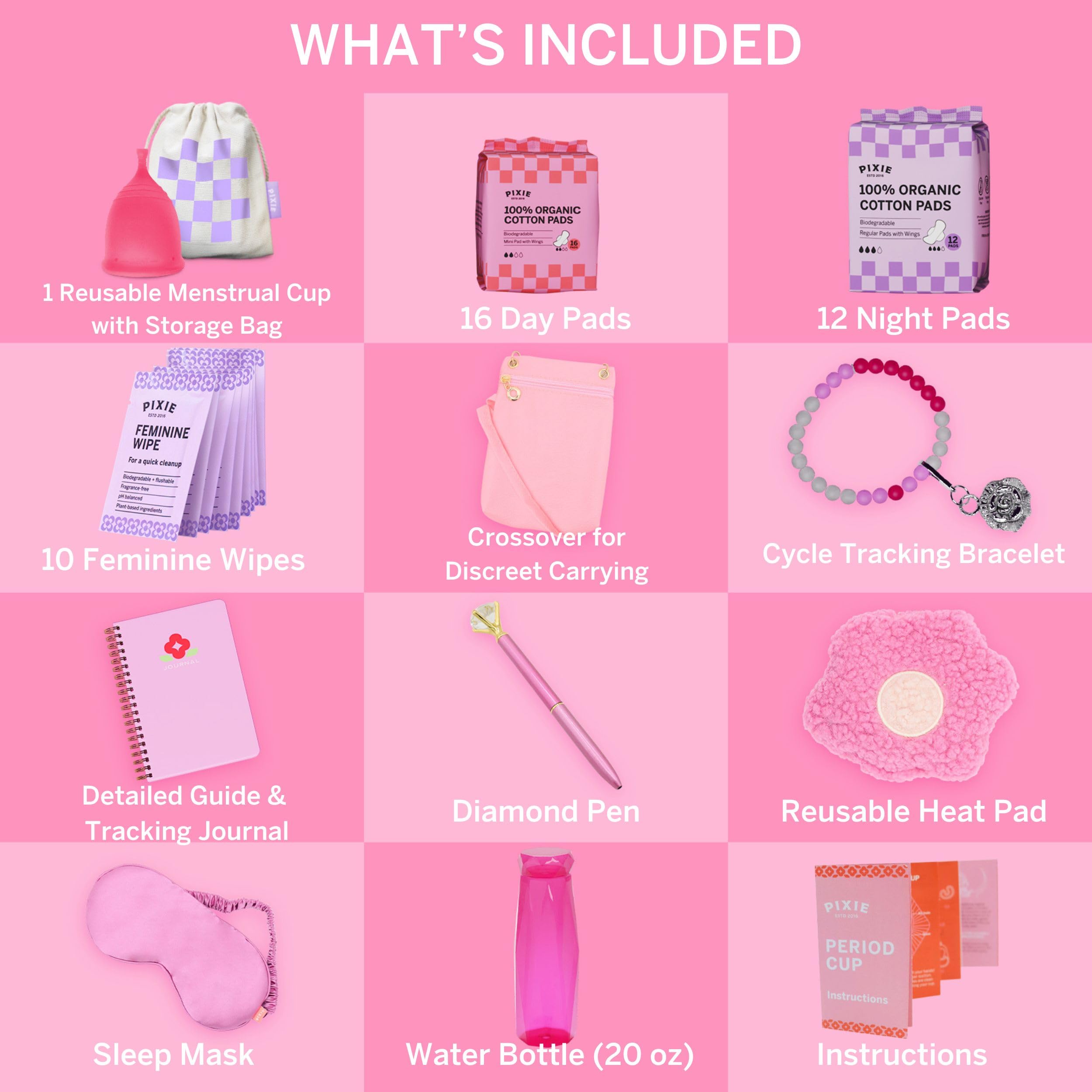 Pixie Cup Cycle Tracker Journal abierto con instrucciones claras