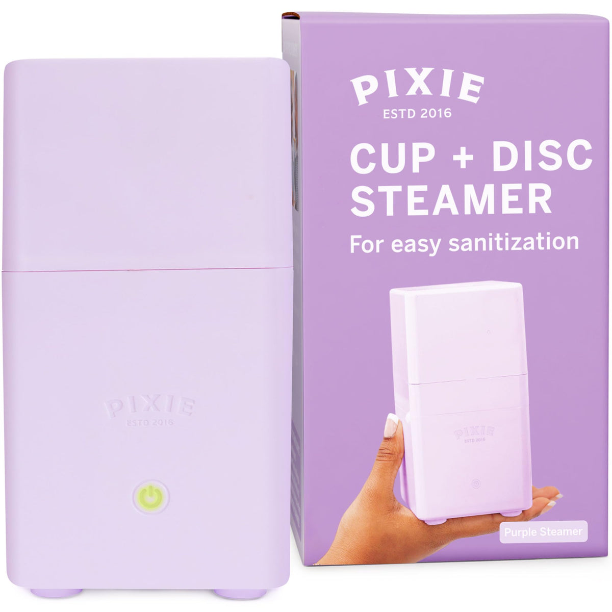 Pixie Cup esterilizador frontal mostrando diseño compacto y discreto