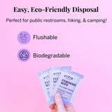 Pixie Cup etiqueta de ingredientes destaca agua purificada y limpieza suave