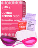 Pixie Cup frontal del pack mostrando ambos discos y beneficios reutilizables