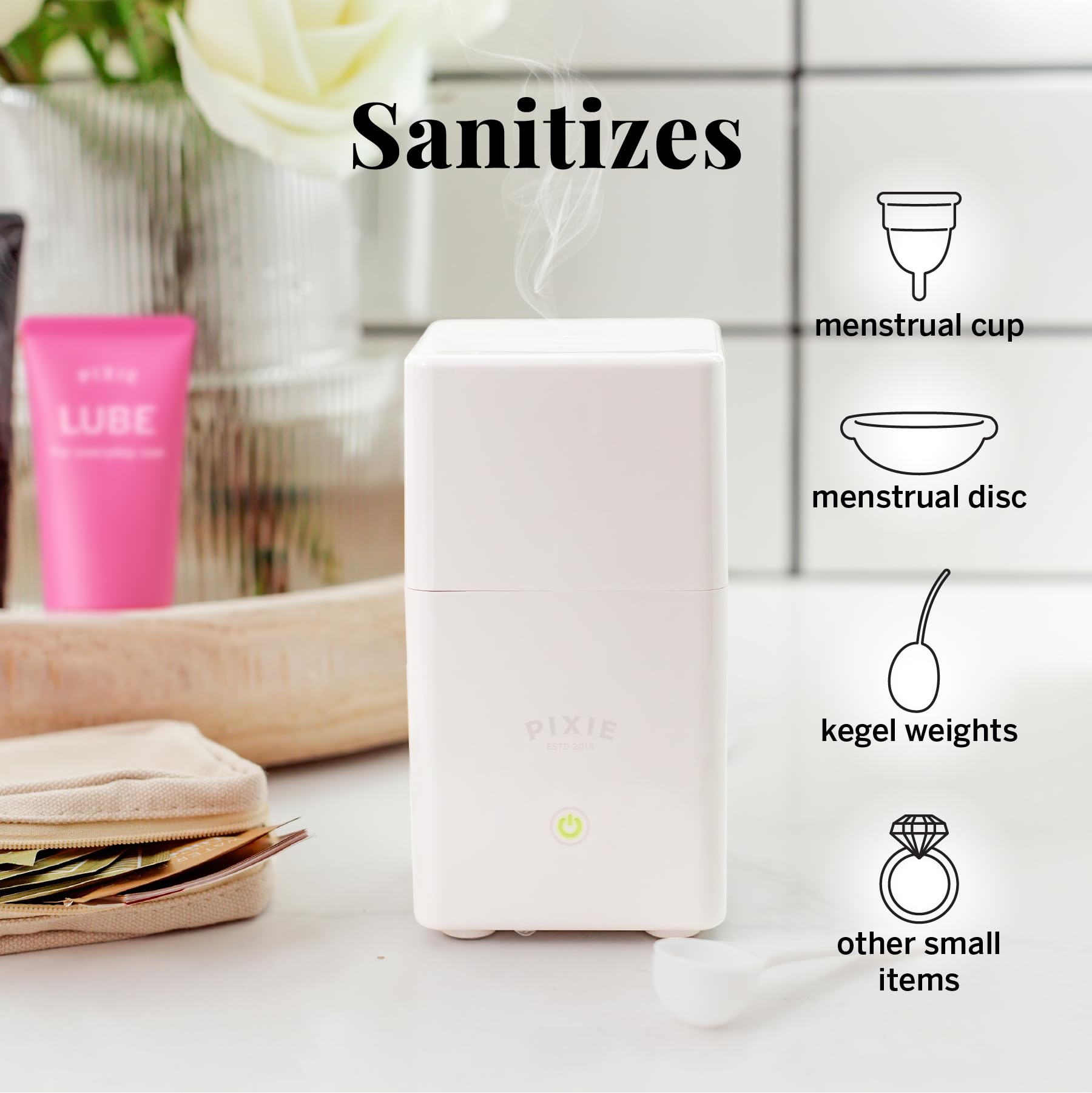 Pixie Cup interno con copa menstrual dentro, esteriliza sin químicos