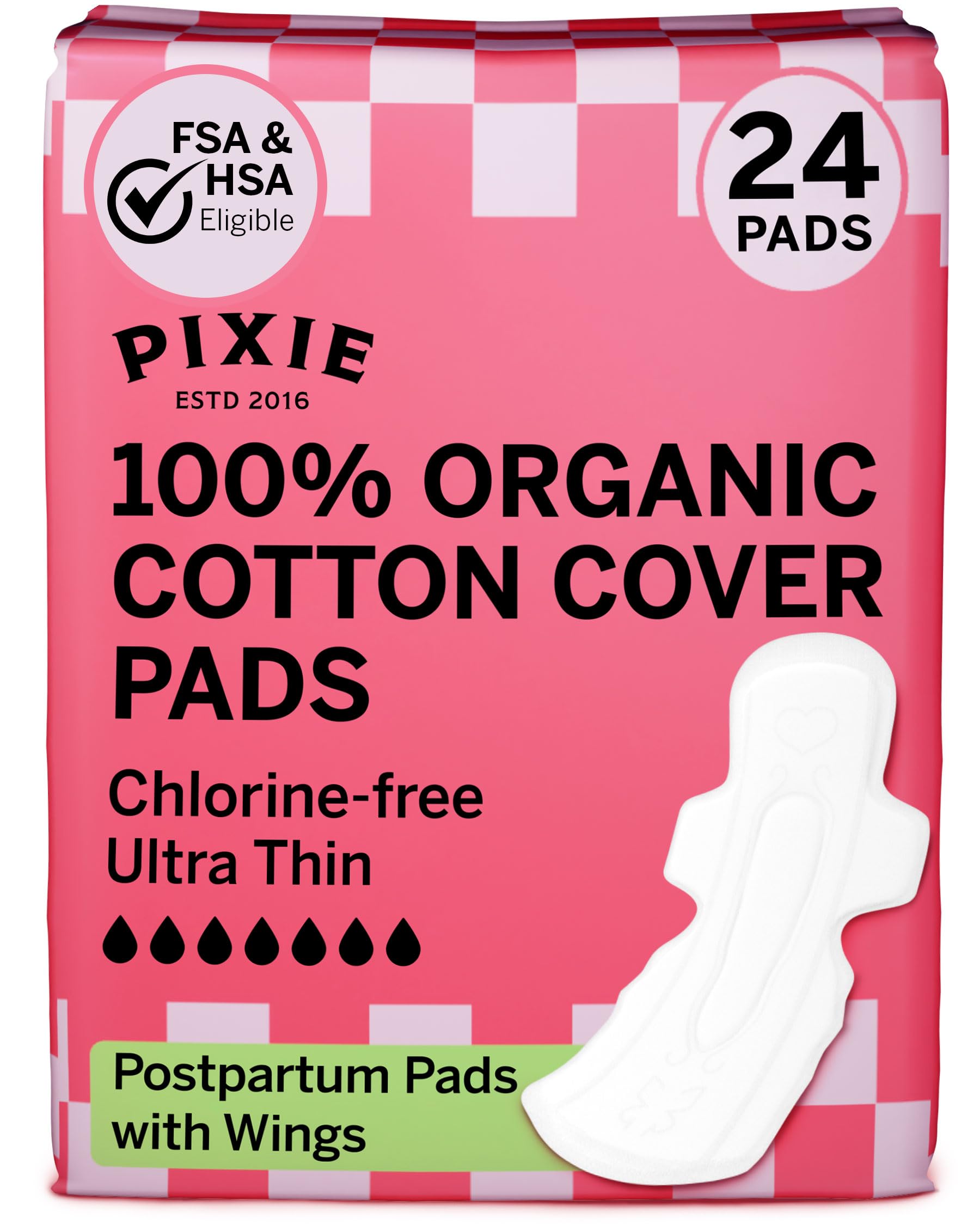 Pixie Cup empaque frontal mostrando diseño y beneficio absorbente