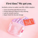Pixie Cup accesorios incluidos: toallitas, lubricante y bolsa