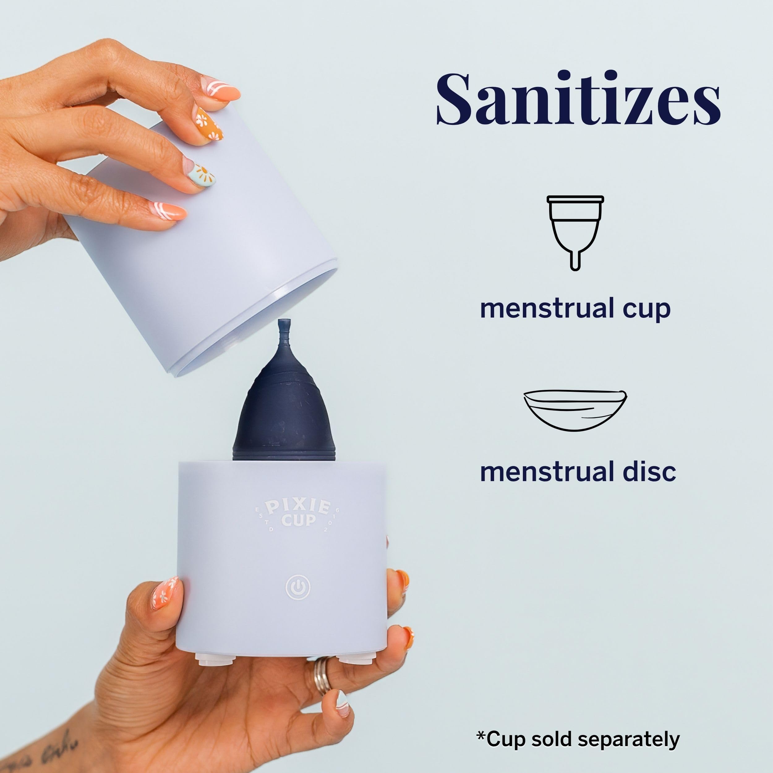 Pixie Cup detalle de la tapa indicando cierre seguro y protección discreta