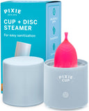 Pixie Cup vista frontal del esterilizador mostrando diseño compacto y práctico