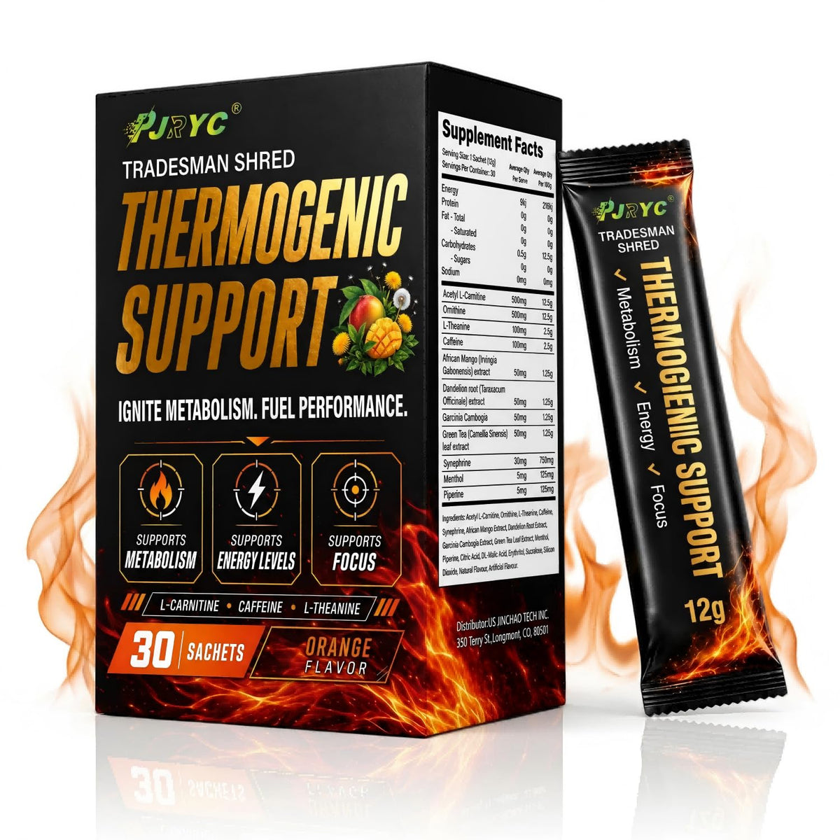 PJRYC empaque frontal del producto mostrando 30 sobres y beneficios