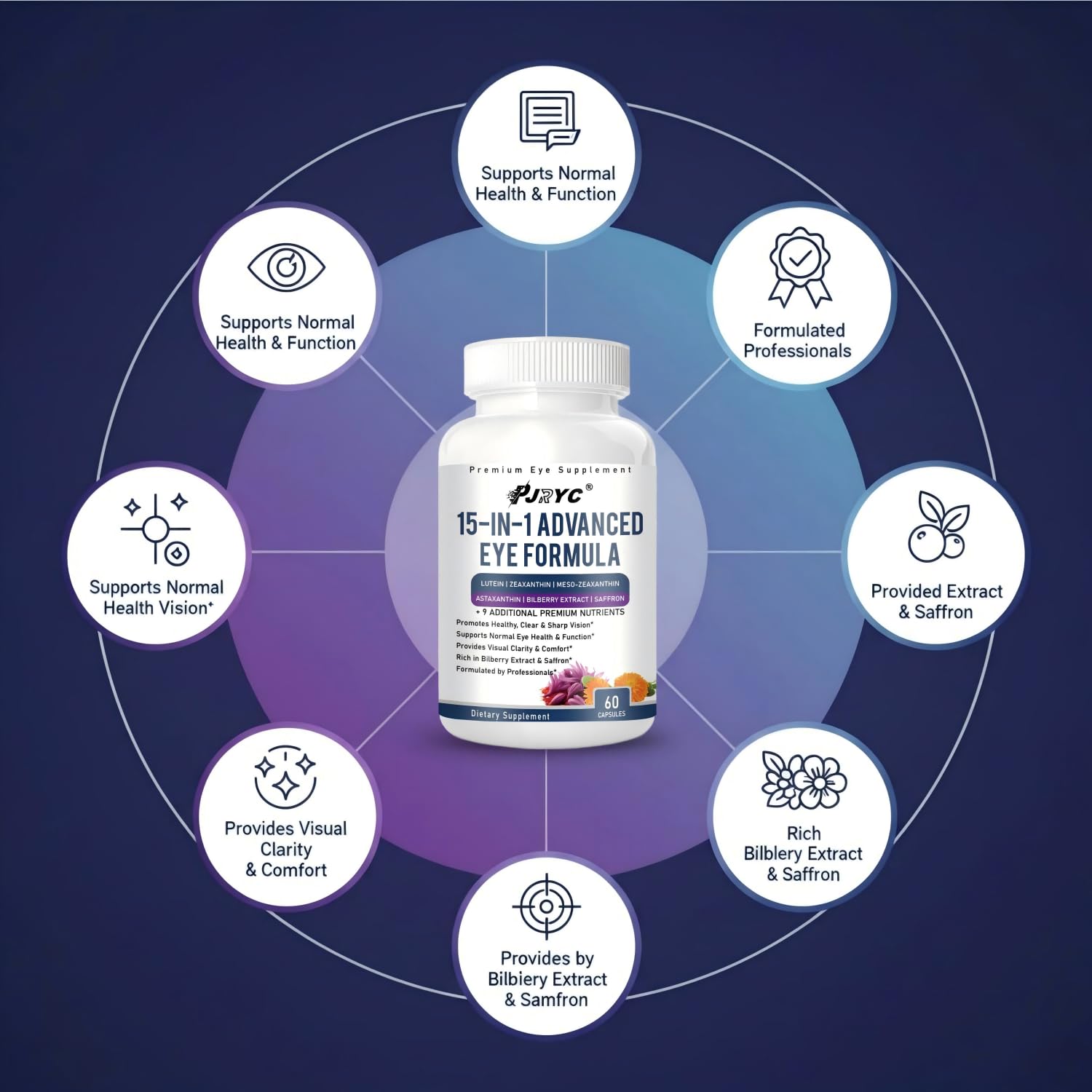 PJRYC VisioVance etiqueta nutricional destacando minerales y antioxidantes