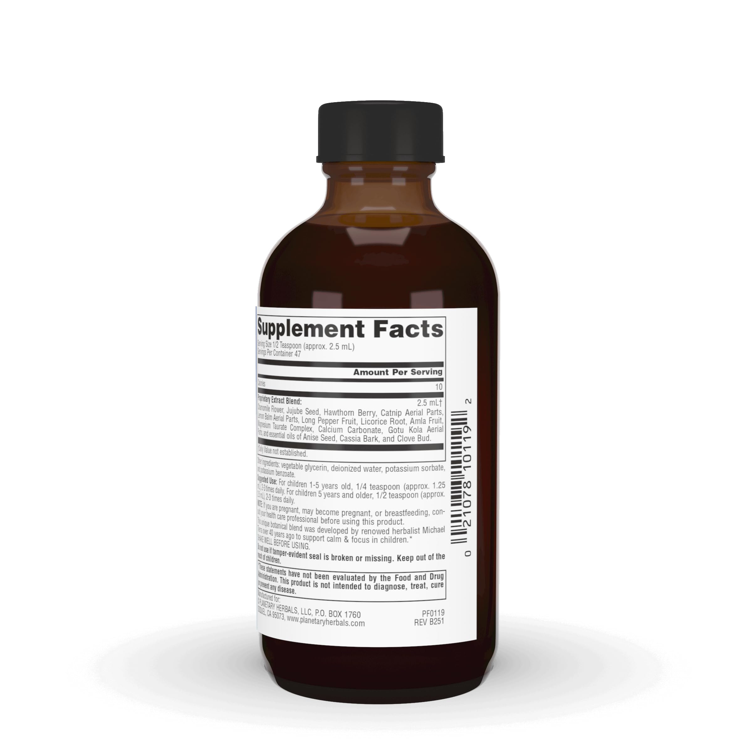 Planetary Herbals etiqueta con lista de ingredientes, transparencia y confianza