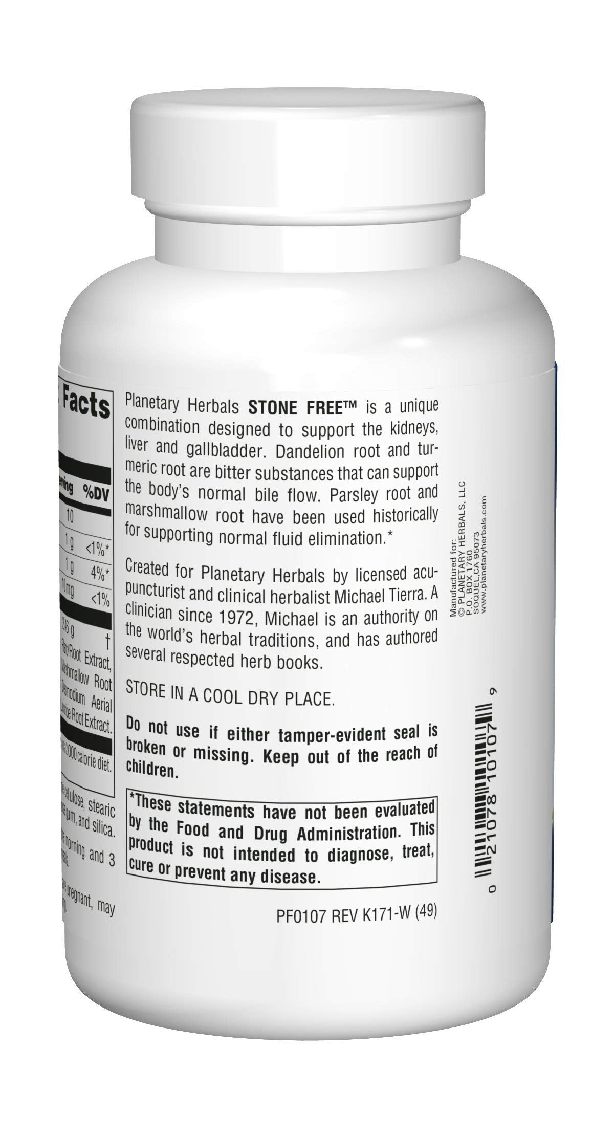 Planetary Herbals primer plano de tabletas Stone Free que muestra textura y tamaño