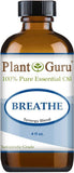 Plant Guru gotero y textura de aceite Breathe, demostrando pureza y mezcla equilibrada