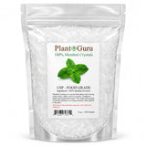 Plant Guru envase frontal de cristales de mentol, visiblemente puro y profesional