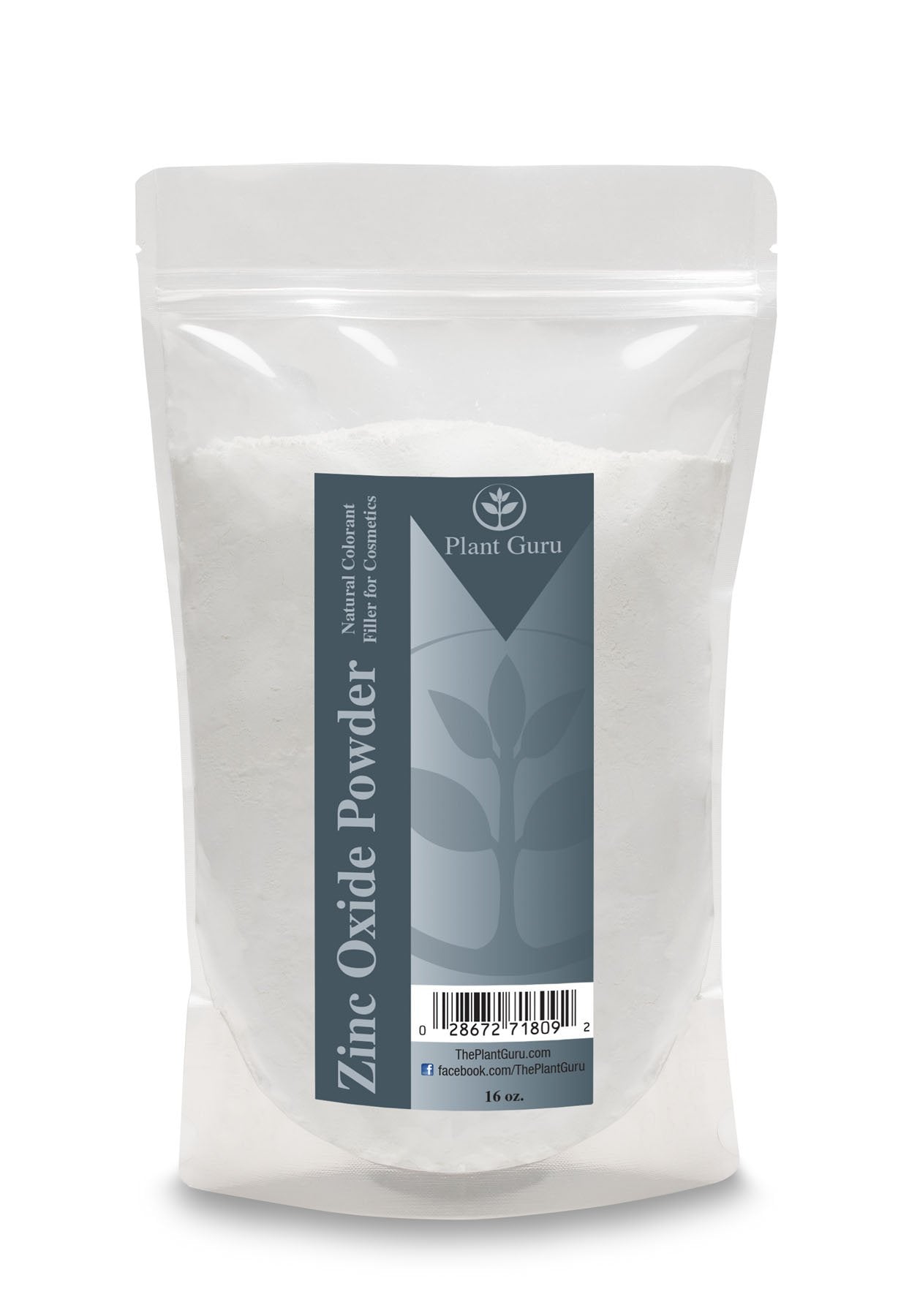 Plant Guru empaque frontal del óxido de zinc en polvo, pureza farmacéutica y uso versátil