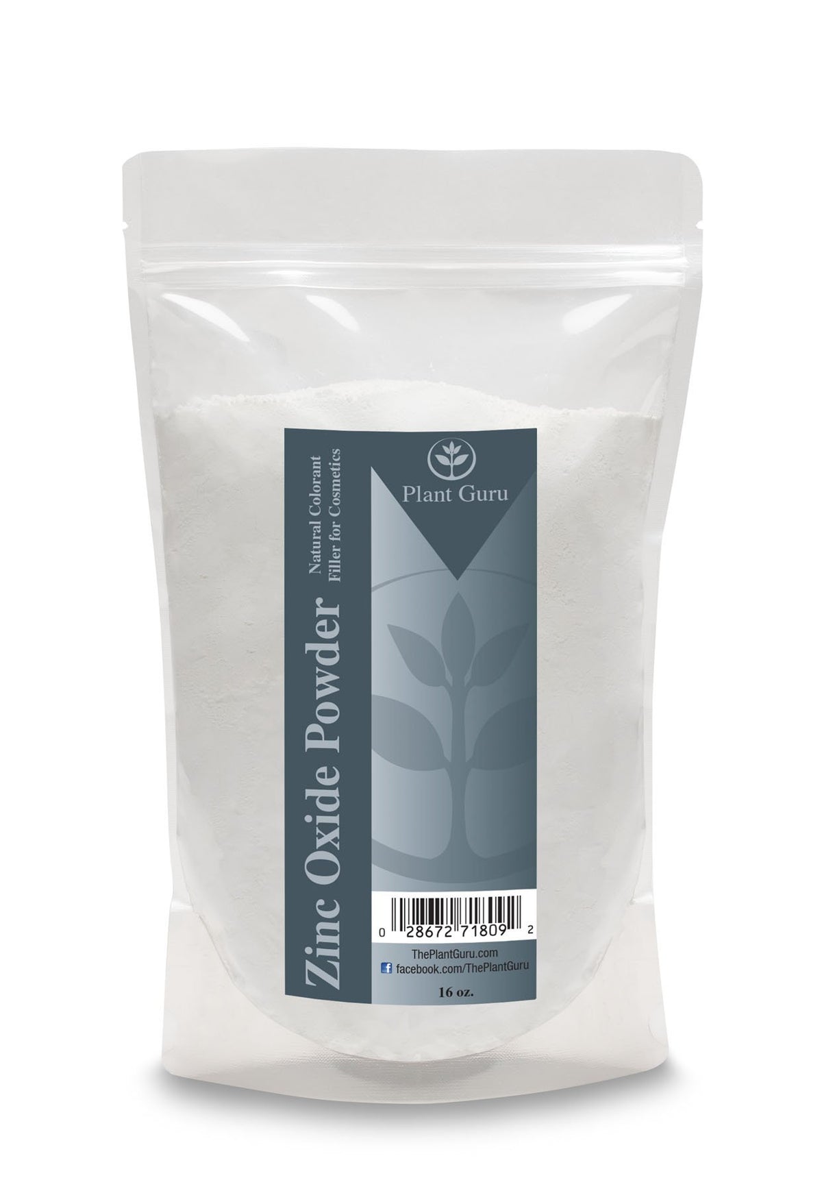 Plant Guru empaque frontal del óxido de zinc en polvo, pureza farmacéutica y uso versátil
