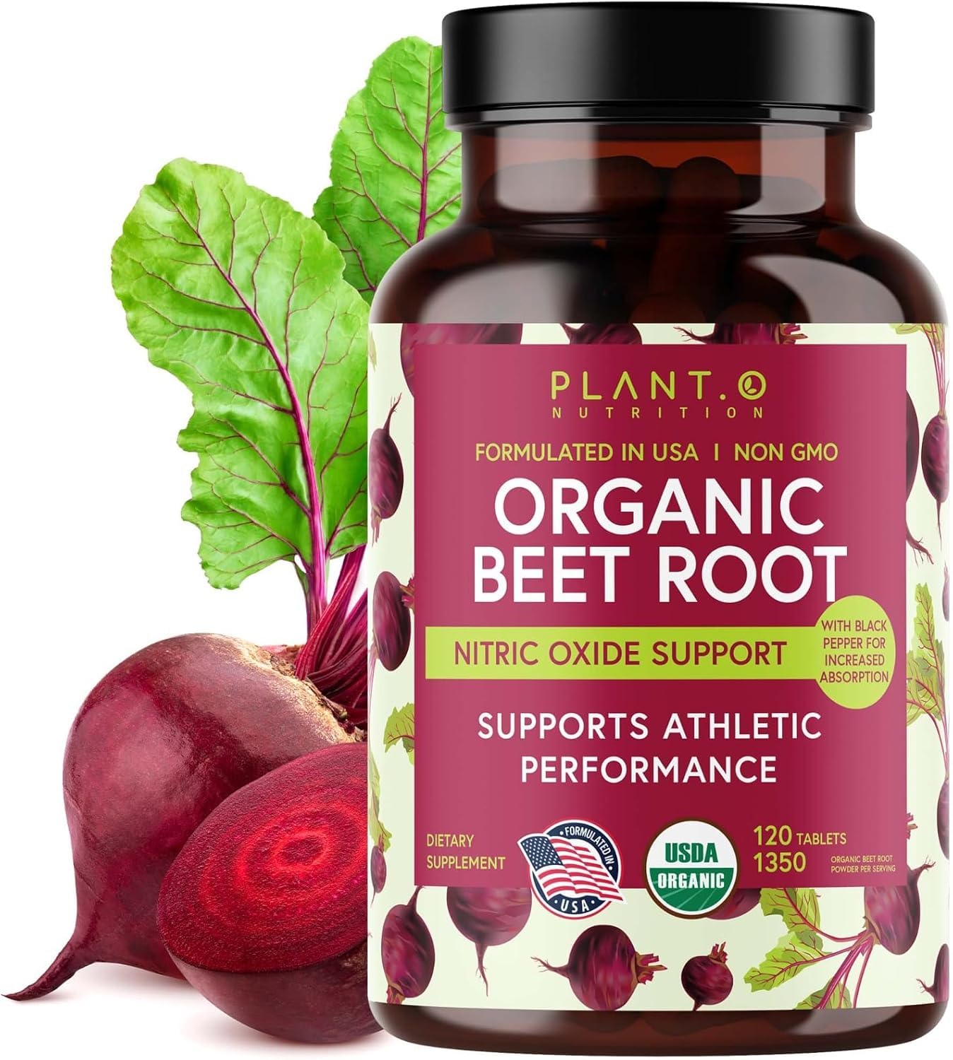 PLANT.O NUTRITION botella frontal mostrando 120 tabletas y beneficio de conveniencia