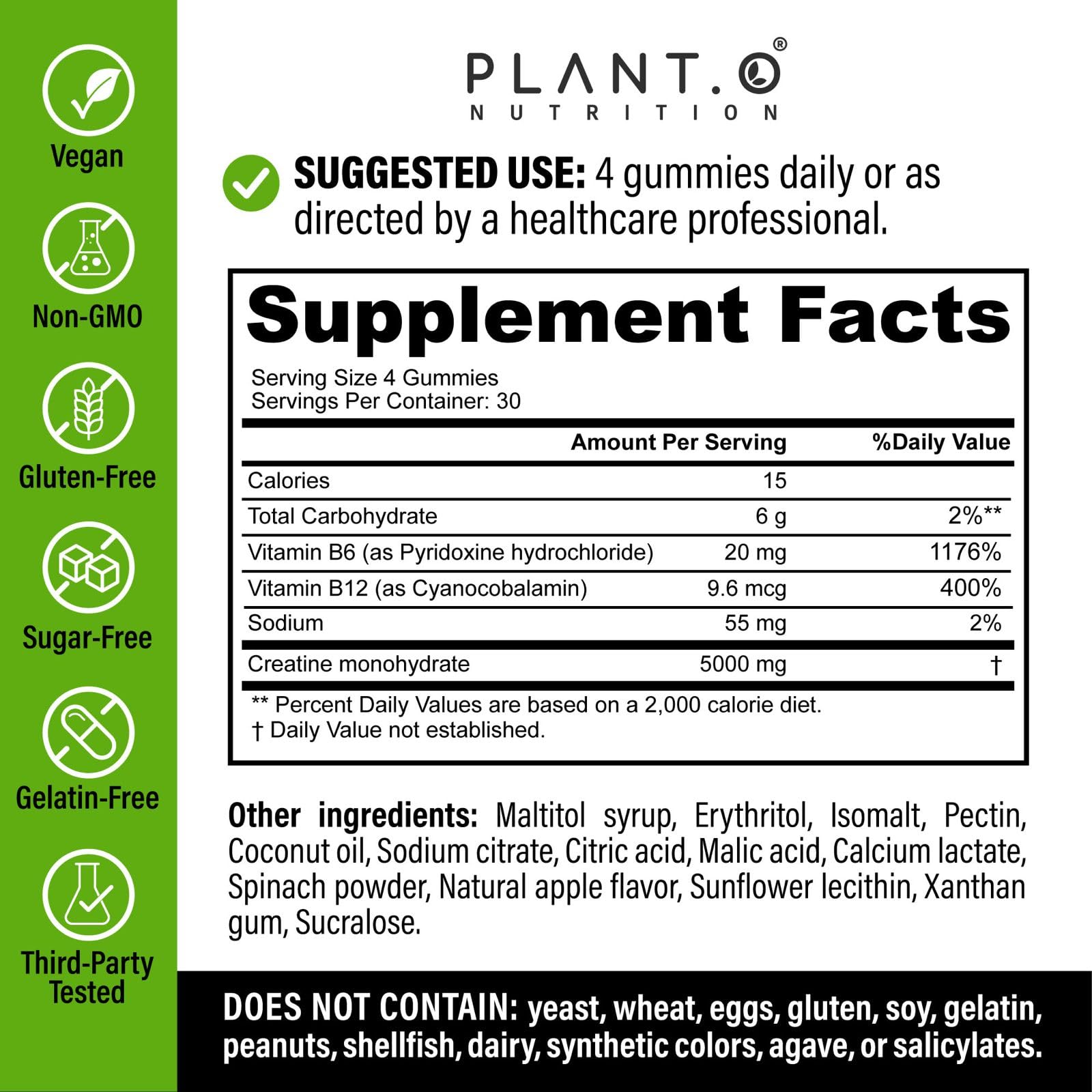 PLANT.O NUTRITION monton de gominolas verde manzana, formato sin polvo cómodo
