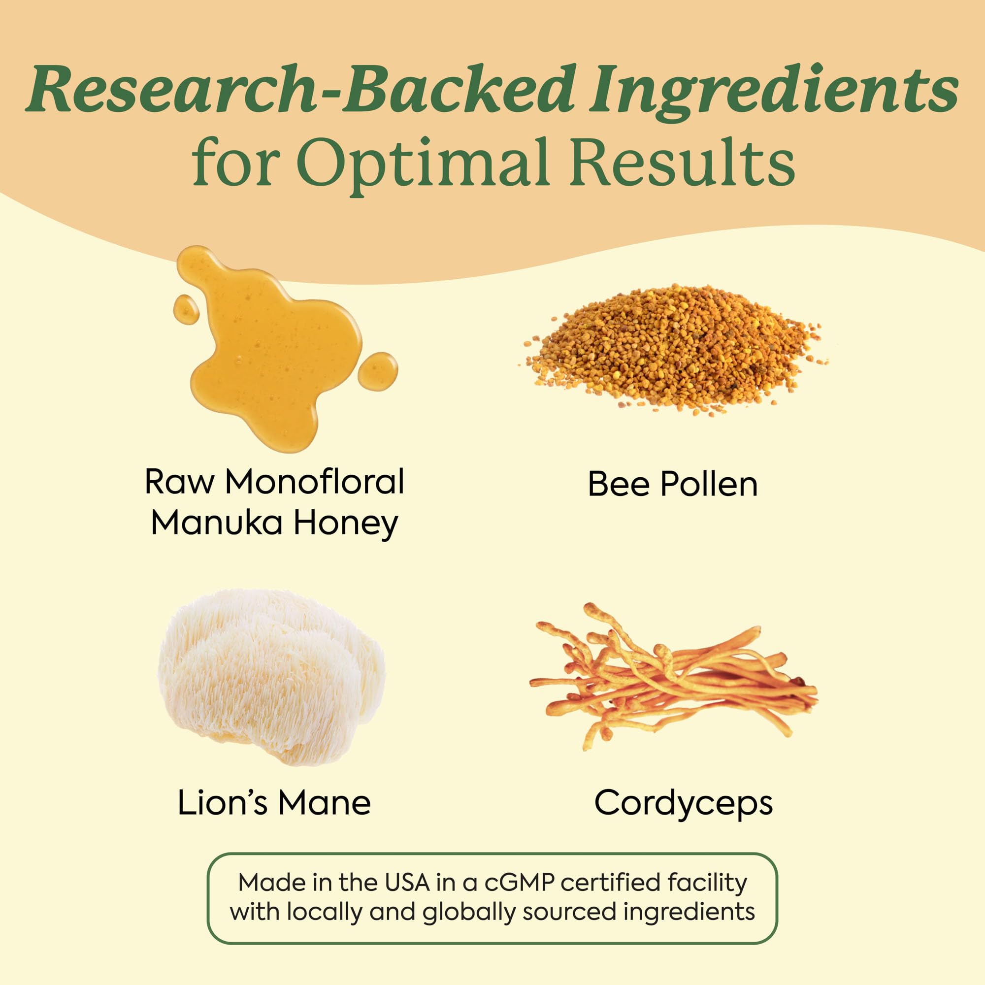 Plant People ingredientes: miel Manuka y polen, enfatizando pureza