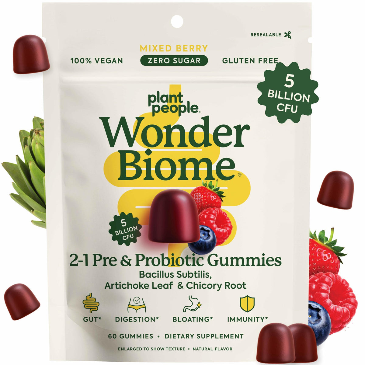 Plant People envase frontal mostrando gominolas y beneficio digestivo
