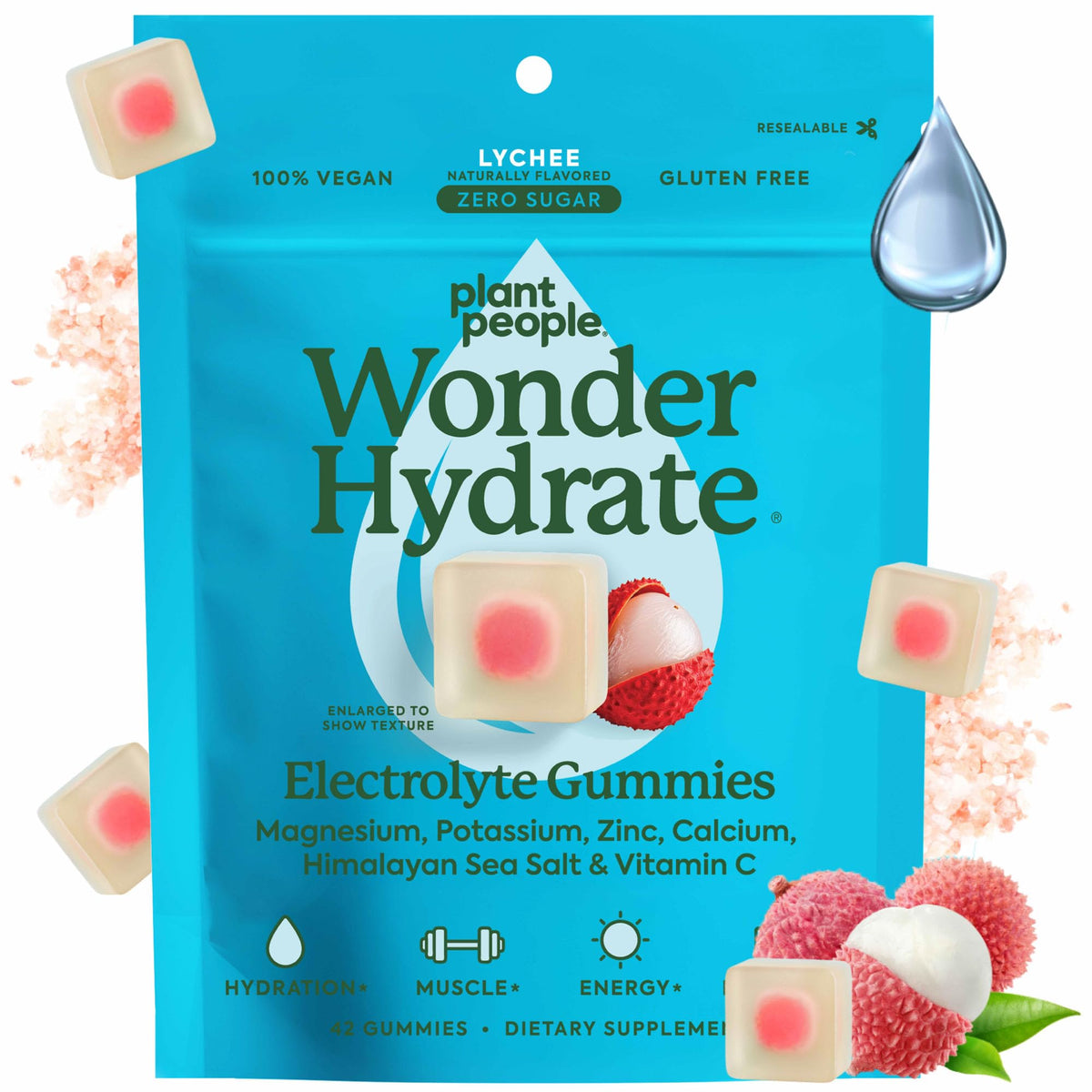 Plant People envase frontal de WonderHydrate mostrando formato resealable y beneficios