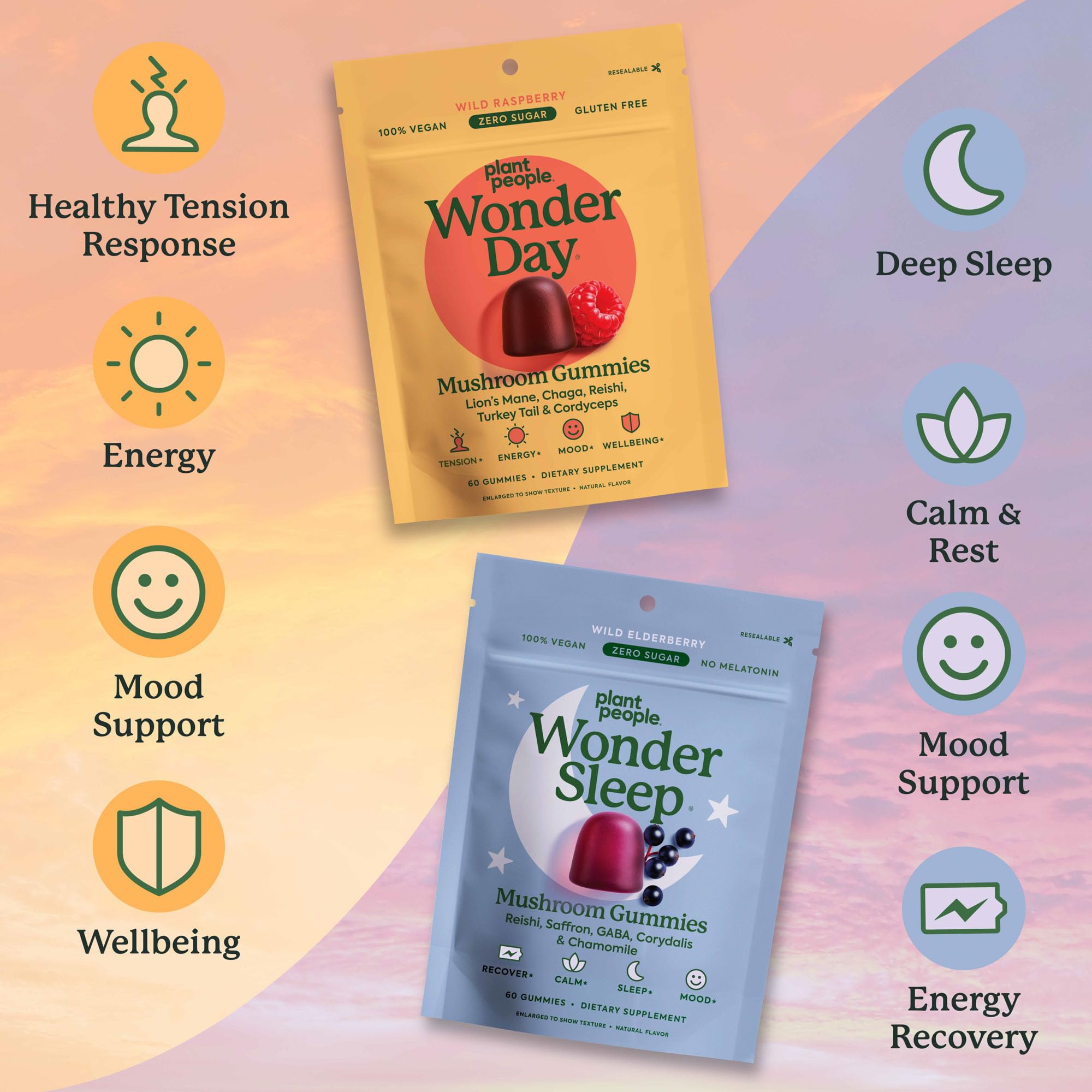 Plant People envase WonderSleep abierto con gomitas que transmiten calma nocturna