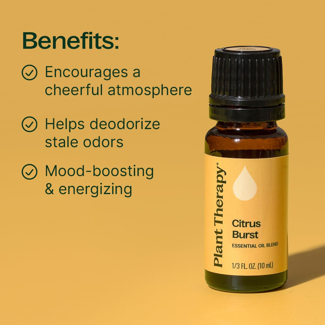 Plant Therapy Citrus Burst etiqueta legible mostrando composición y beneficios