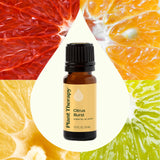 Plant Therapy gota de Citrus Burst sobre superficie resaltando pureza