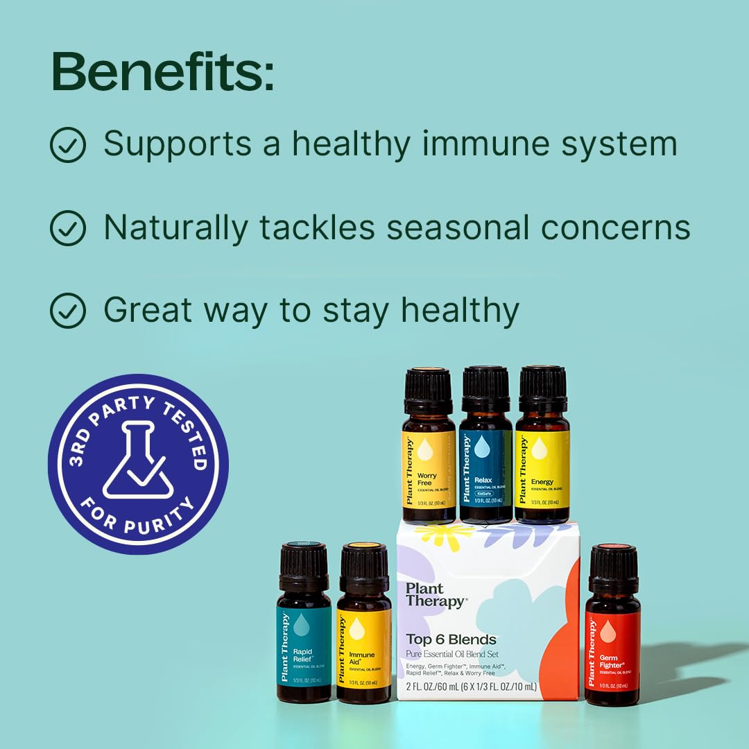 Plant Therapy etiquetas en primer plano que muestran nombres y pureza