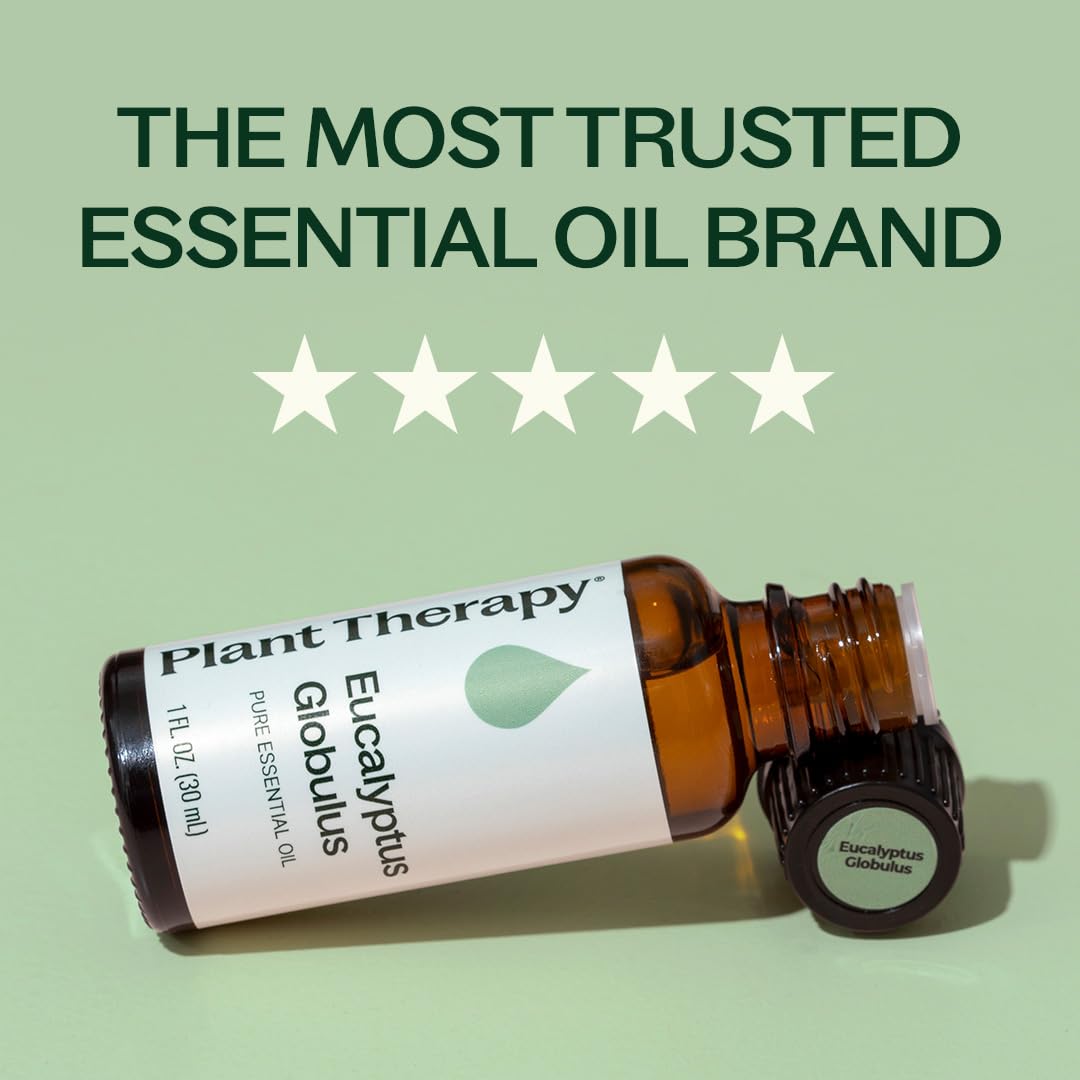 Plant Therapy etiqueta en primer plano con datos de Eucalyptus globulus y calidad