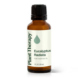 Plant Therapy frasco frontal Eucalyptus Radiata mostrando el envase y beneficio aromaterapia