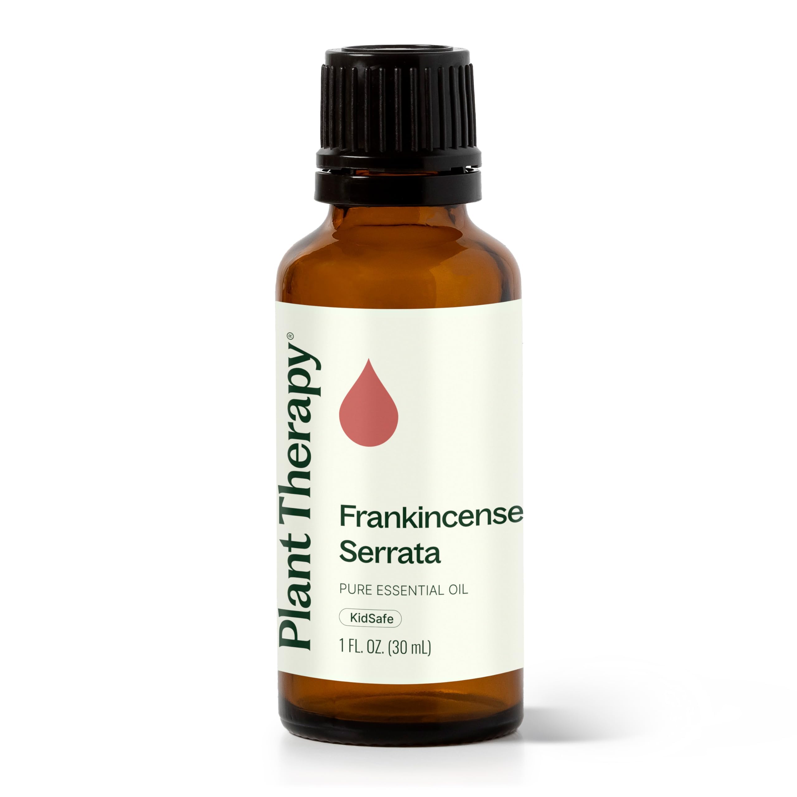 Plant Therapy frasco frontal de Frankincense Serrata mostrando tamaño y pureza
