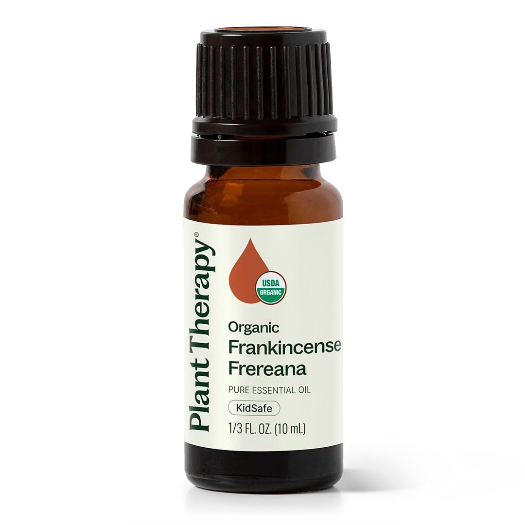 Plant Therapy botella frontal mostrando aceite Frankincense Frereana y confianza