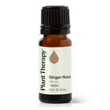 Plant Therapy botella frontal de aceite de jengibre CO2 mostrando etiqueta clara y volumen