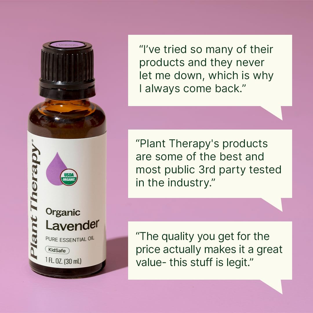 Plant Therapy gota de aceite de lavanda en primer plano mostrando claridad