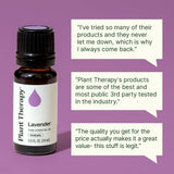 Plant Therapy etiqueta con número de lote y transparencia de pruebas