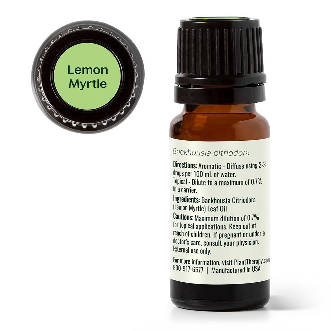 Plant Therapy hojas de Lemon Myrtle que ilustran origen australiano y aroma natural