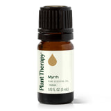 Plant Therapy frasco de Mirra 5 mL mostrando el frente y el tapón, ideal para aromaterapia