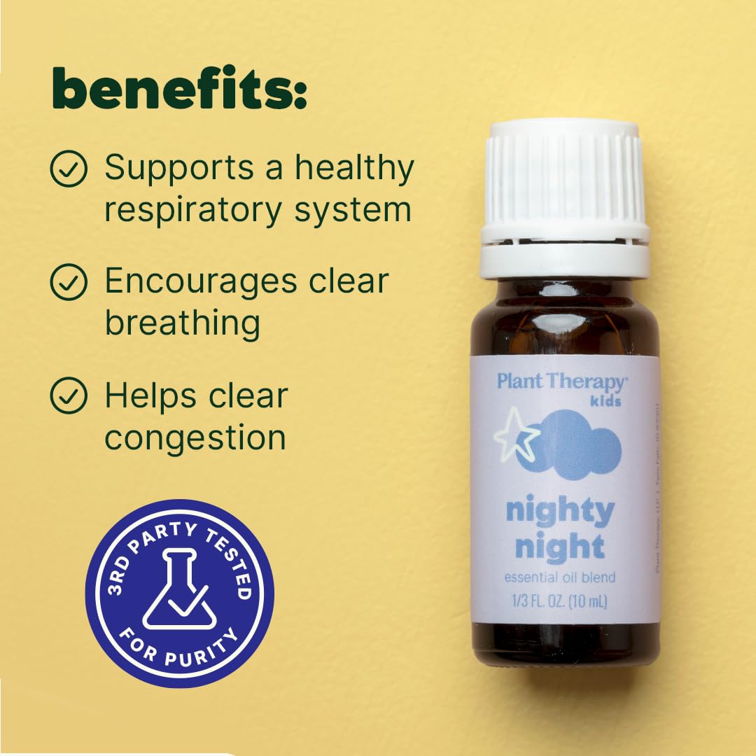 Plant Therapy detalle de la etiqueta Nighty Night con ingredientes y pureza visibles