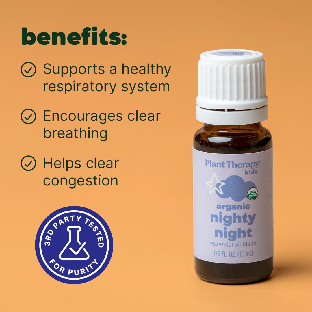 Plant Therapy etiqueta Nighty Night con listado de ingredientes orgánicos