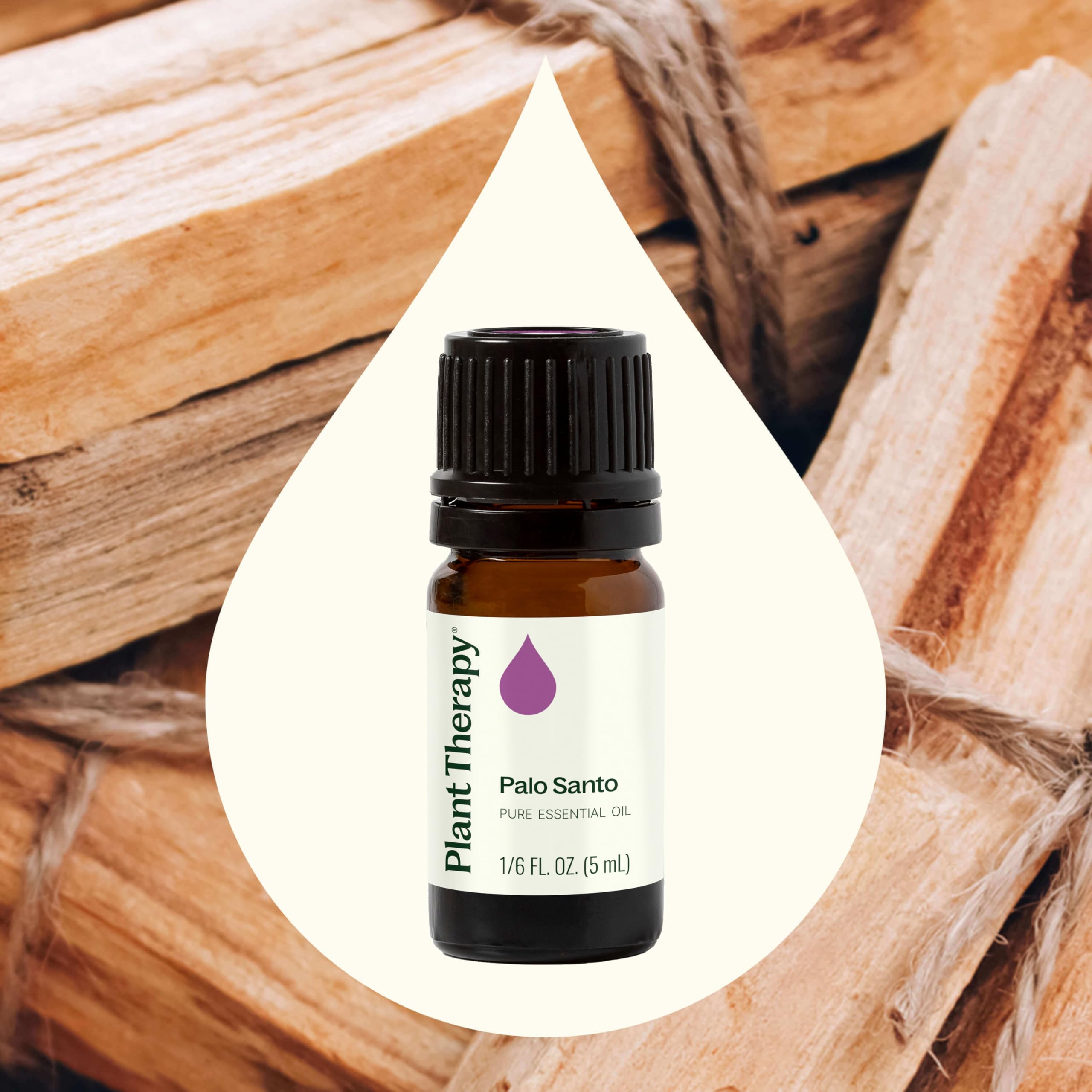 Plant Therapy gota sobre madera resaltando aroma amaderado