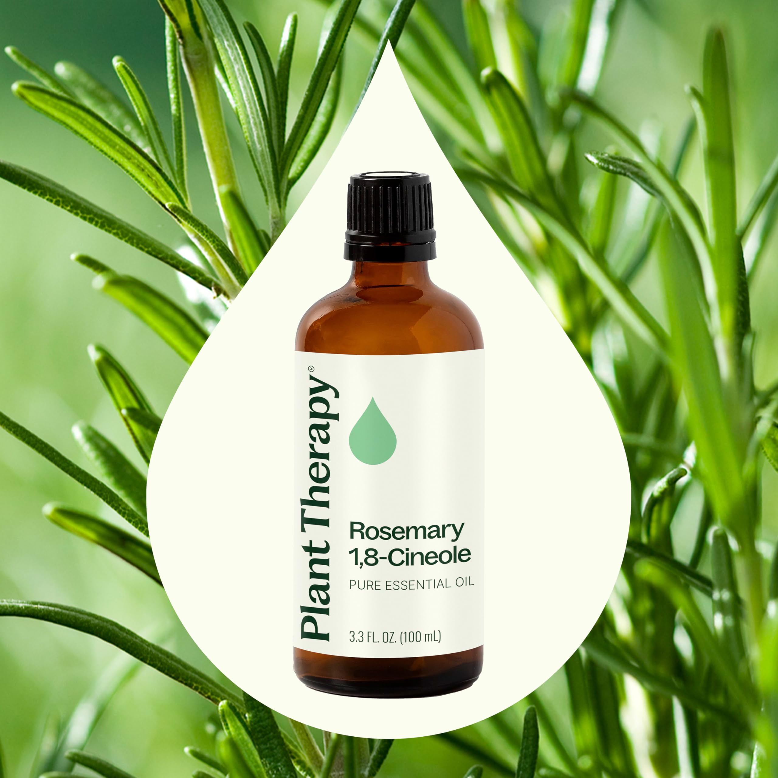 Plant Therapy gota de aceite de romero sobre piel que muestra pureza y textura