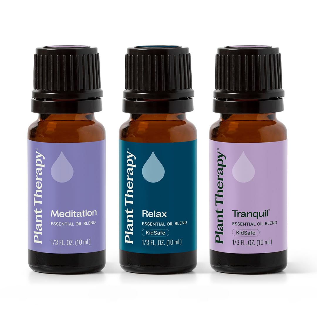 Plant Therapy set frontal mostrando tres frascos, ideal para relajación