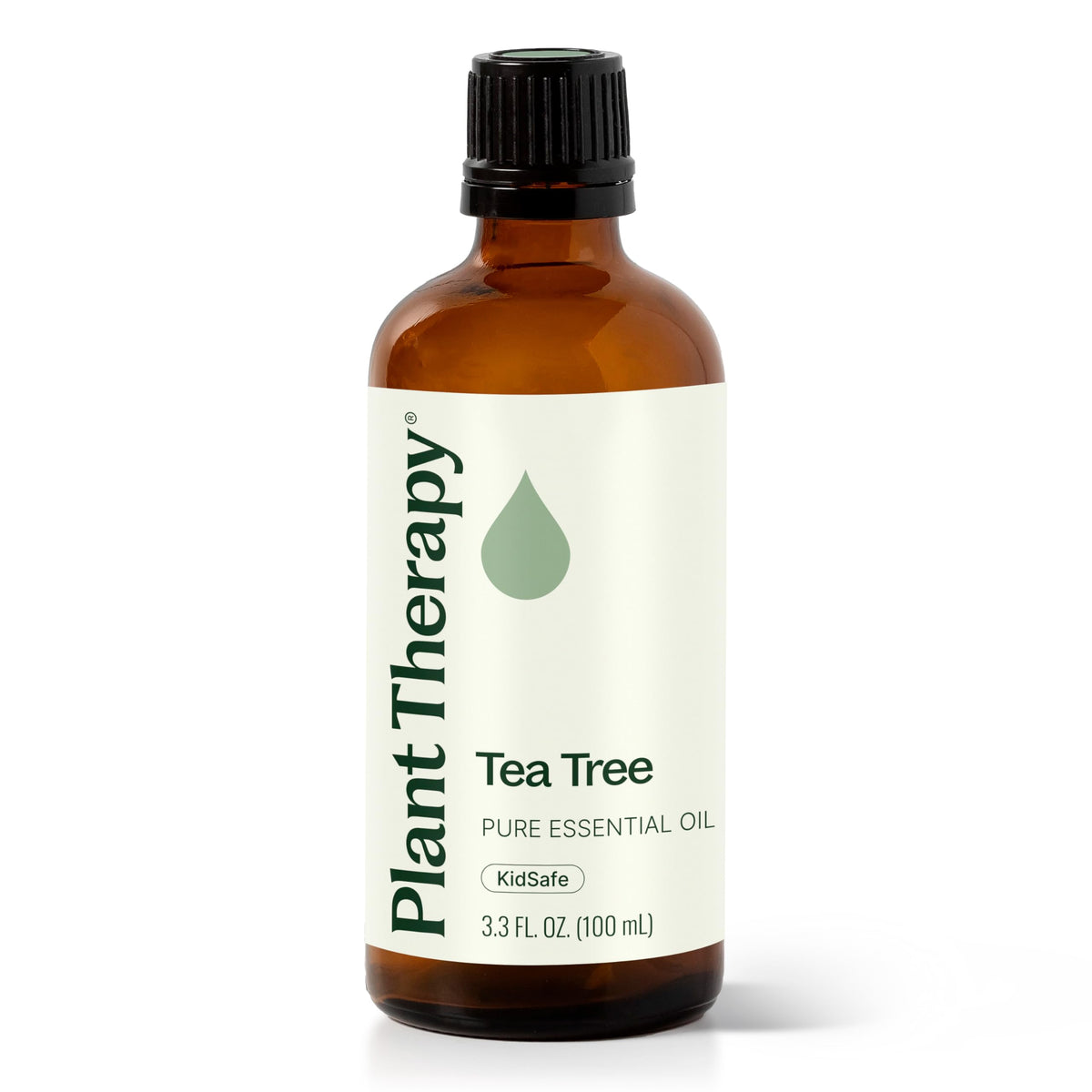 Plant Therapy frasco frontal de Tea Tree 100 mL mostrando el envase y tamaño
