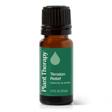 Plant Therapy aceite Tension Relief frente del envase mostrando botella y etiqueta, confianza en pureza