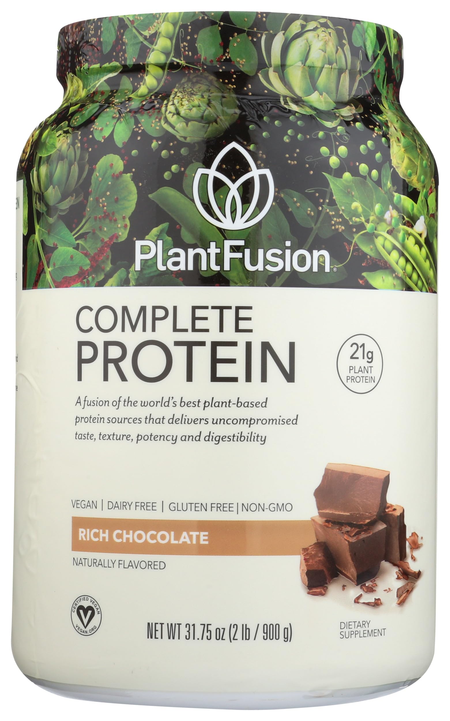 PlantFusion detalle de etiqueta con lista de ingredientes y garantías