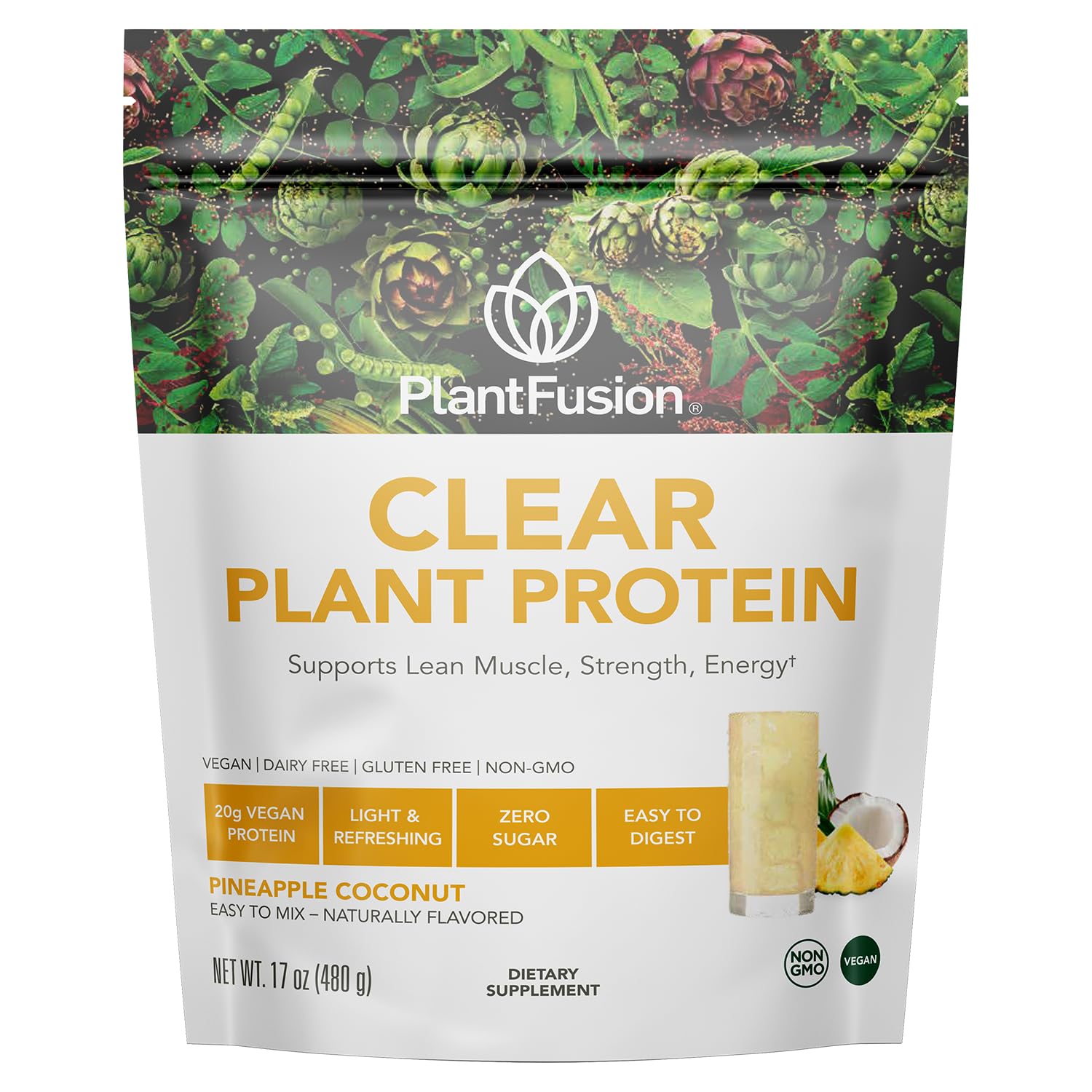PlantFusion envase frontal Pineapple Coconut mostrando presentación limpia y beneficios