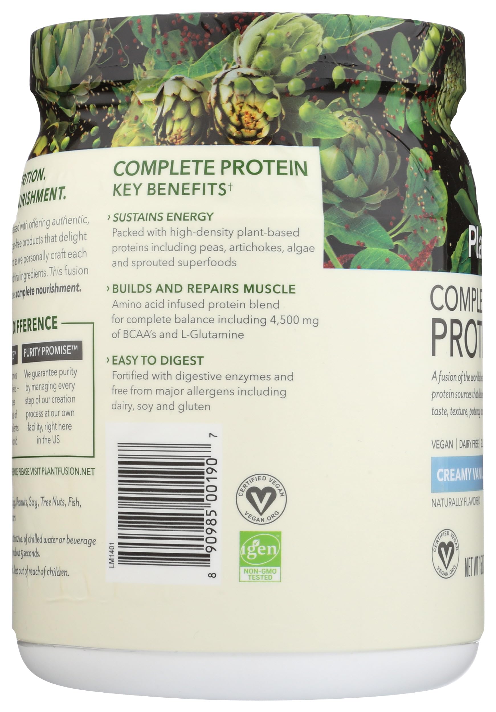 PlantFusion etiqueta nutricional mostrando transparencia y pruebas de calidad