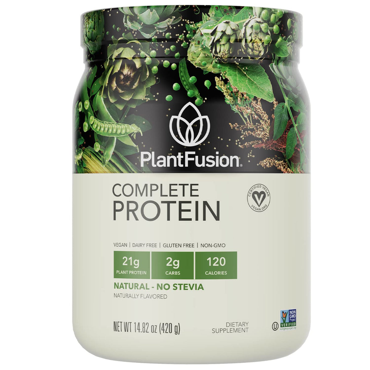 PlantFusion frente del envase mostrando diseño y cantidad de proteína