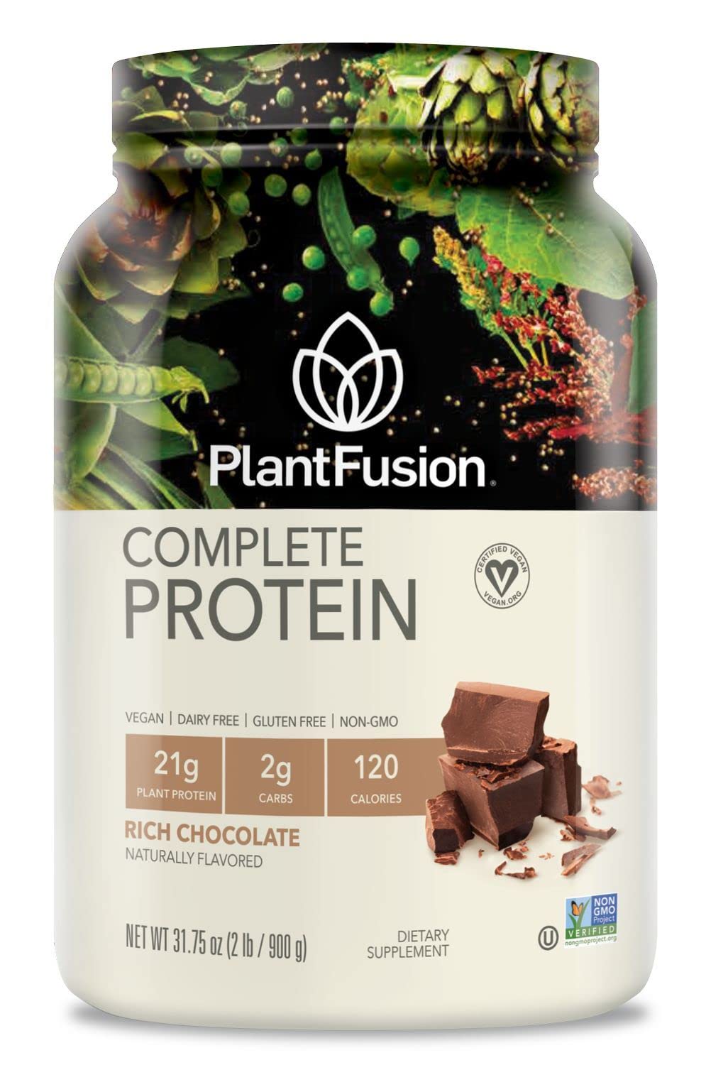 PlantFusion envase frontal chocolate mostrando etiqueta clara y beneficios